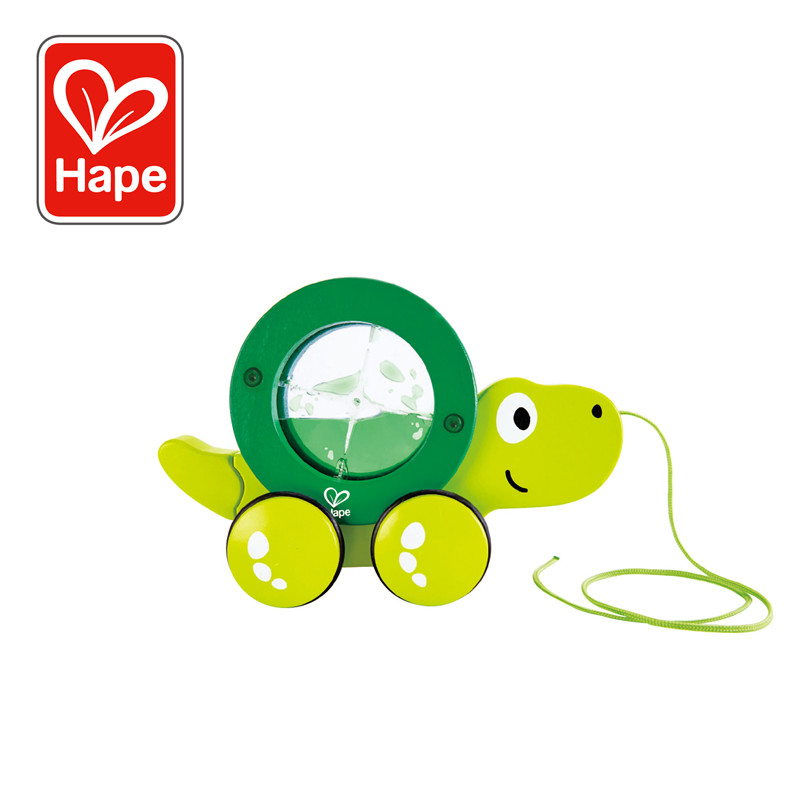 Hape Tito Pull Along | Wooden Turtle With Swirling Shell Pull Toddler Toy, Green