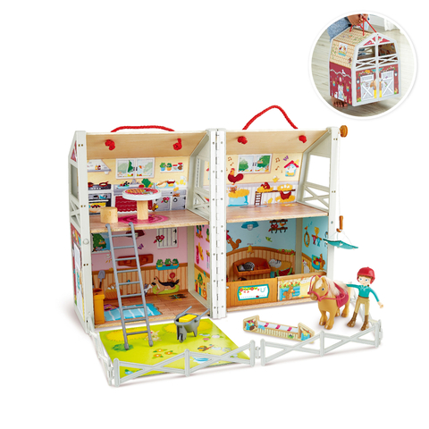 Hape Pony Club Ranch | Carry Toy Horse Stable with Accessories And Pretend Play Activities Playset, 3 Years And Up