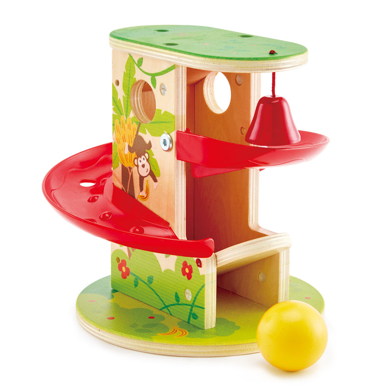 Hape Jungle Press And Slide | Kids Toy with Bell And Wooden Ball, Jungle Themed Lever Operated Toddler’s Game