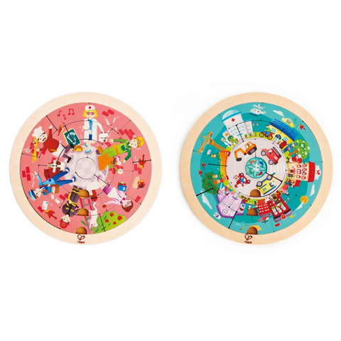 Hape Jobs Roundabout Puzzle| Wooden Spinning Jigsaw Puzzle, Educational Developmental Toy 