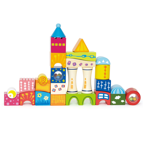  Fantasia Block Castle by Hape | Award Winning Wooden Castle Building Block Stacking Toy, Unique Shaped Building Block Set, Rainbow Stacking Toy with Patterns 