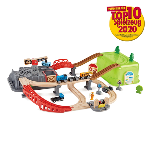 Hape Railway Bucket Builder Set | 50-Piece Multi-Color Wooden Train Set Toy, Construction Building Kit For Kids 