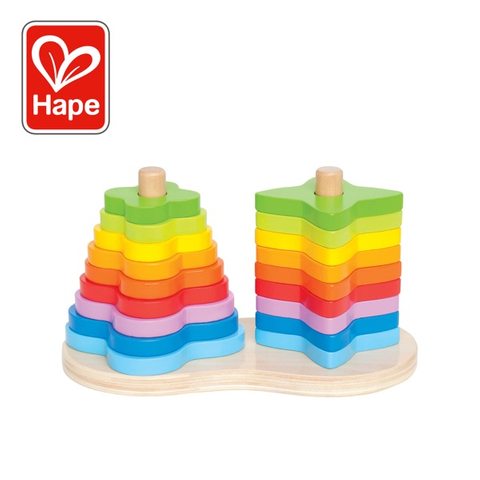 Hape Double Rainbow Stacker | Wooden Stacking & Sorting Block Building Toy For Kids