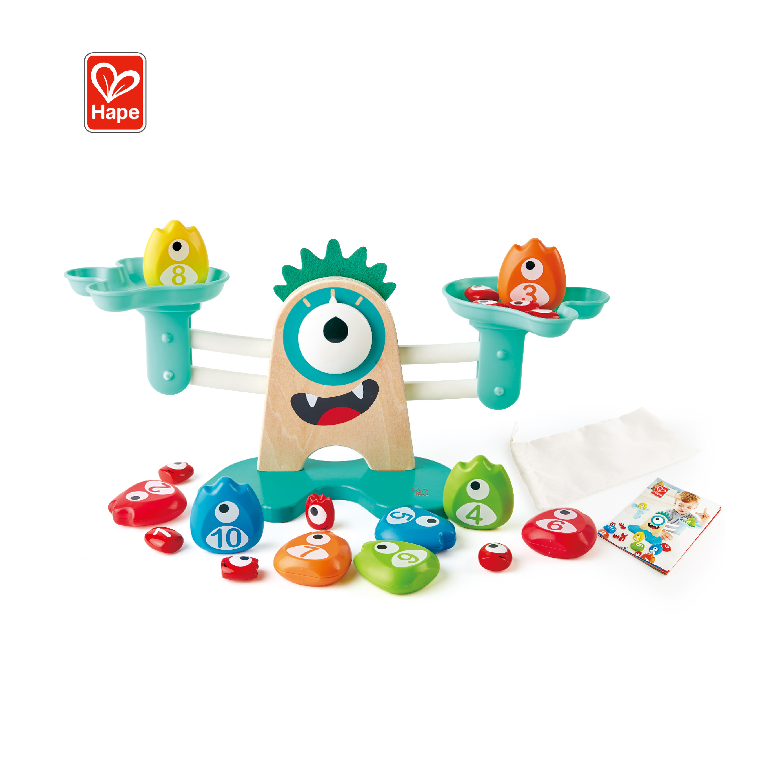 Hape Monster Math Scale | 22-Piece Wooden Counting, Balancing, Measuring Weight Toy Playset For Preschoolers