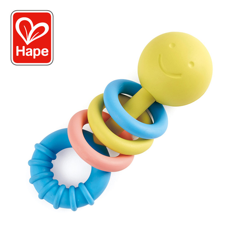 Hape Rattling Rings Teether | Movable Teething & Rattle Shake Toy For Babies, Soft Colors