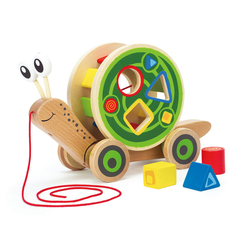 Hape Walk-A-Long Snail Pull Toy |Award Winning Toddler Wooden Push And Pull Toy with Removable Color-Coded Shape Sorter Shell, Fun Educational Toy for Kids
