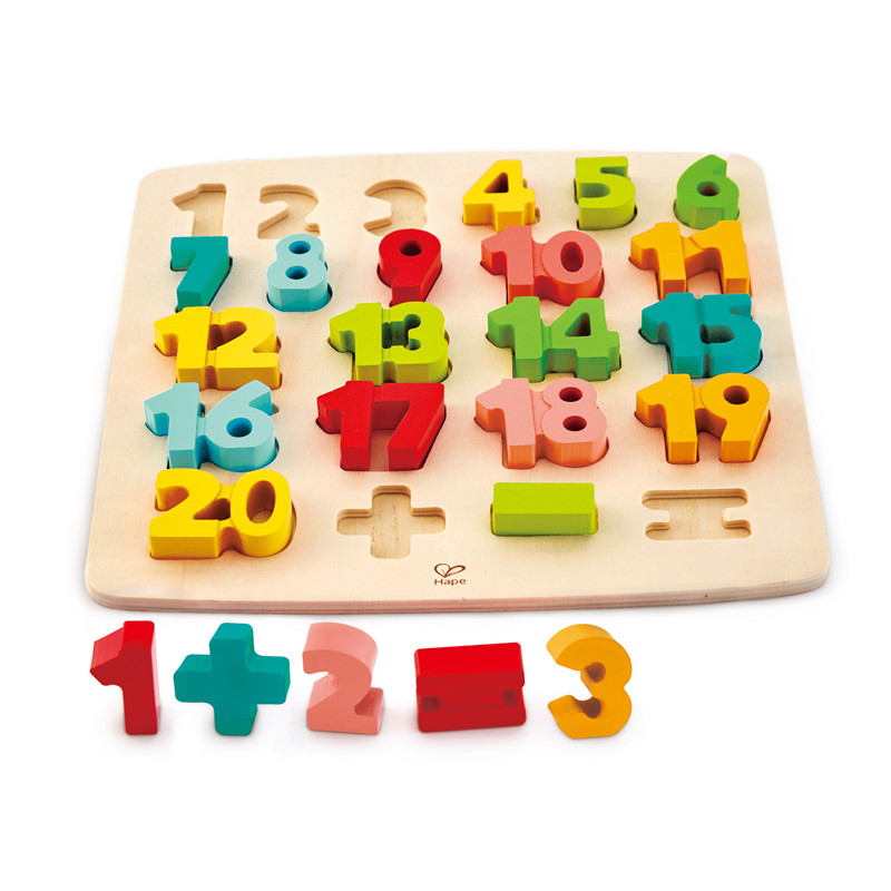 Hape Chunky Number Math Puzzle | Classic Wooden Counting & Sum Learning Jigsaw Board Toy for Kids