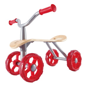 Hape Trail Rider | Award Winning Four Wheeled Scooter, Wooden Push Balance Bike Toy For Kids, Red