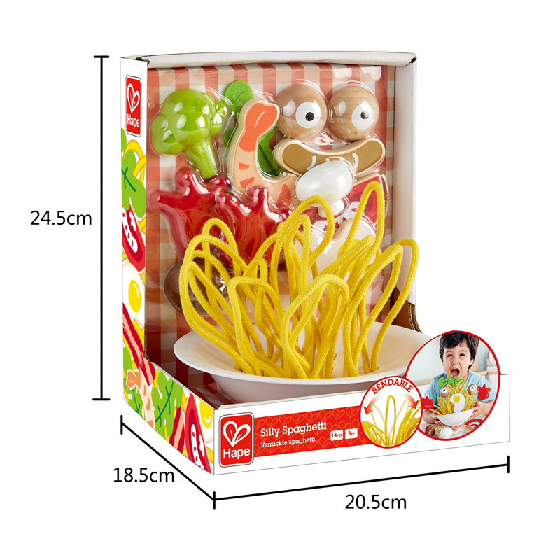 Hape Silly Spaghetti |13 Piece Wooden Spaghetti Fidget Toy, Colorful Pretend Play Cooking Set For Kids 3 Years And Up 