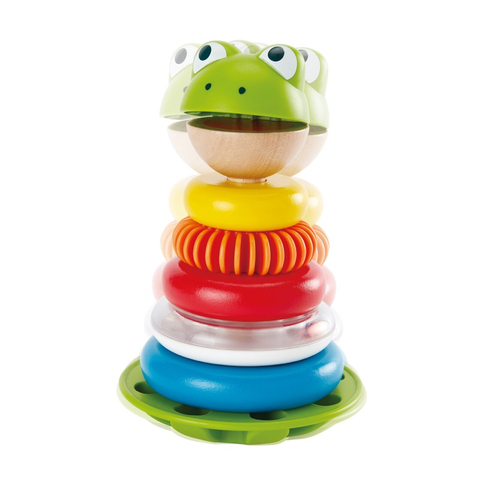 Hape Mr. Frog Stacking Rings | Multicolor Wooden Ring Stacker Play Set, Educational Toy for Children