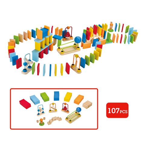Dynamo Wooden Domino Set by Hape | Award Winning Domino Racing Building Block Set for Kids, 107 Solid Pieces of Fun Filled Racing, Building And Stacking 