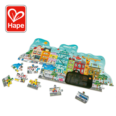 Hape Animated City Cardboard Game | Problem-Solving Puzzle Game With Animated Effects, 49-Piece