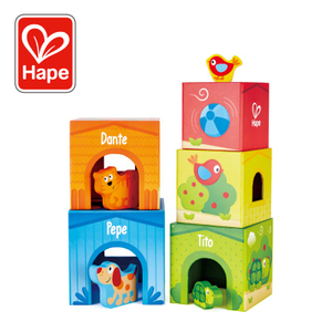 Hape Friendship Tower | Pepe & Friends Colorful Stackable Cardboard Box Kids Play Set, 9-Piece